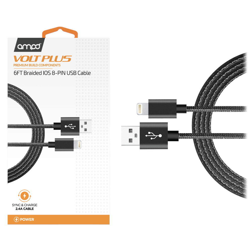 AMPD Volt Plus USB A to Apple Lightning Braided Cable 6ft