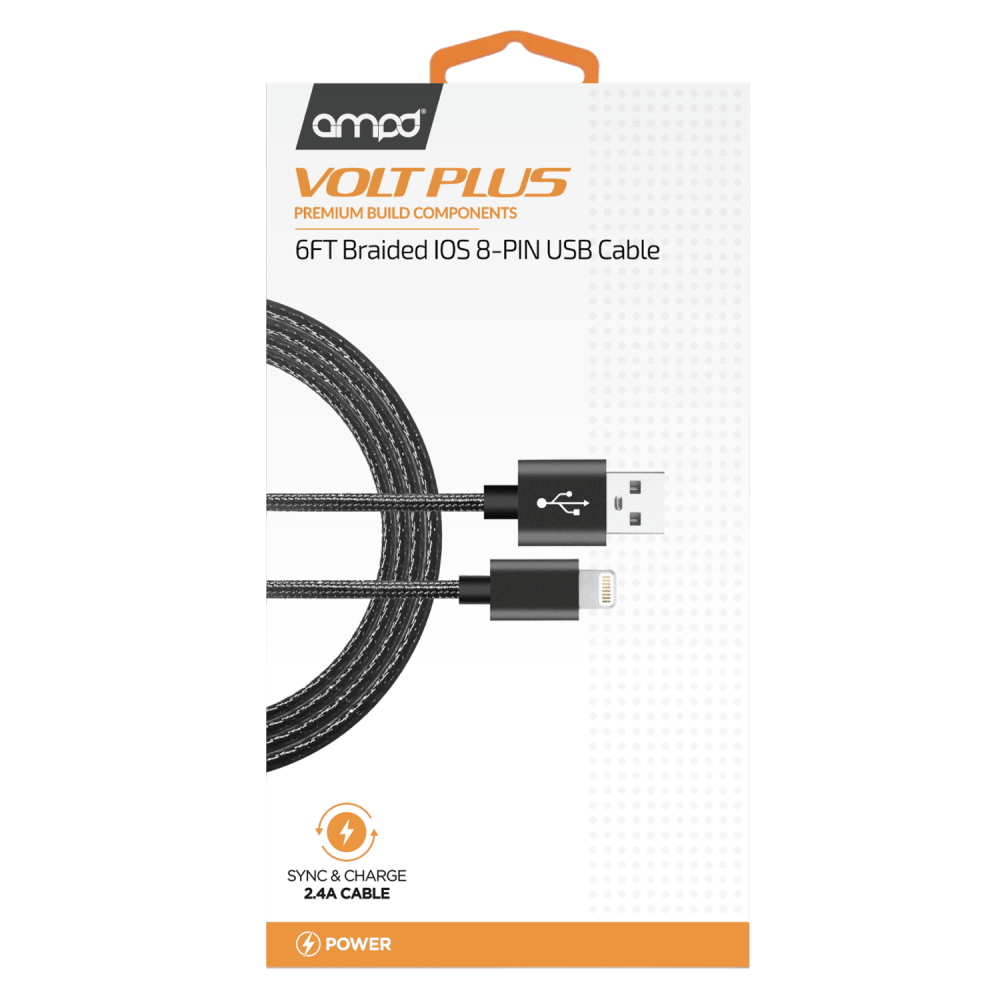 AMPD Volt Plus USB A to Apple Lightning Braided Cable 6ft