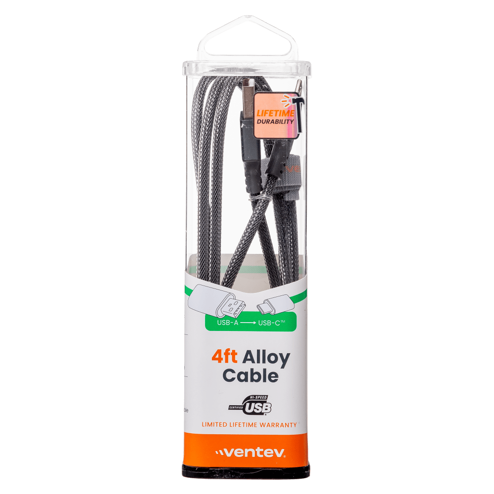 Ventev Chargesync Alloy USB A to USB C Cable 4ft Steel