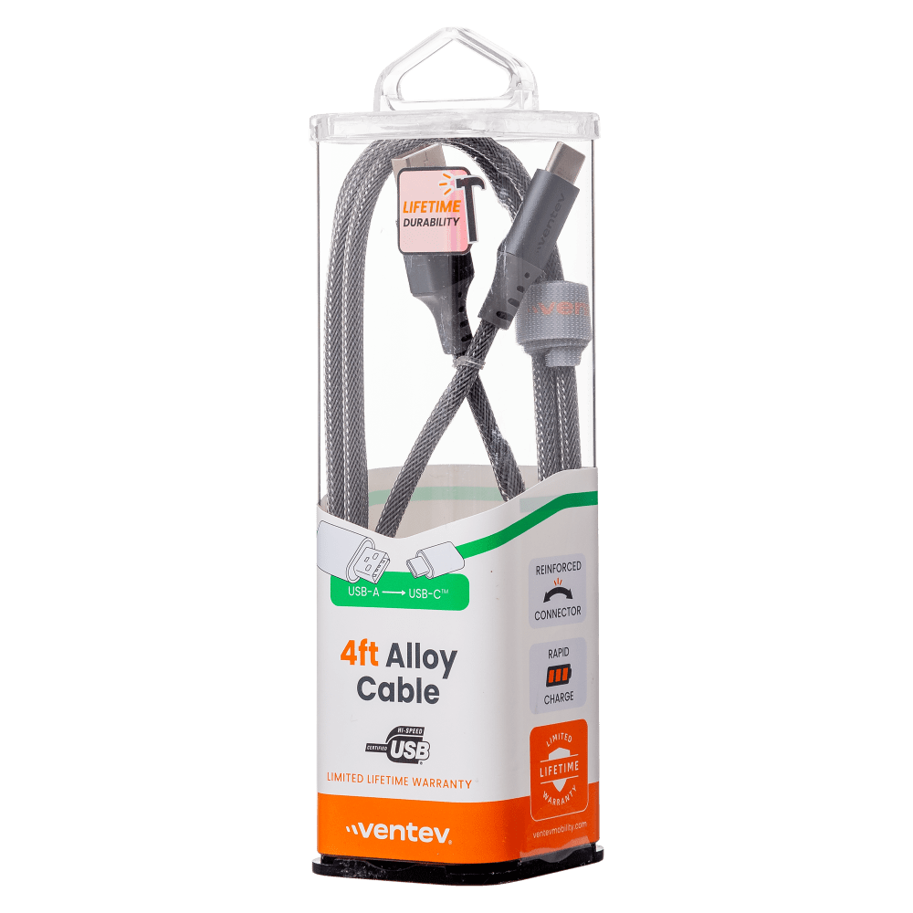 Ventev Chargesync Alloy USB A to USB C Cable 4ft Steel