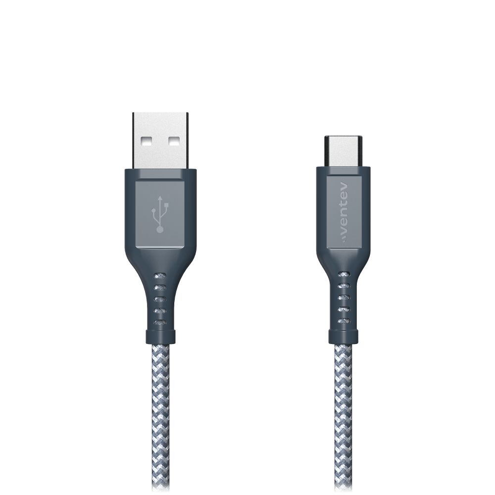 Ventev High Speed USB A to USB C Braided Cable with 2x the Copper for Faster Charging 6ft