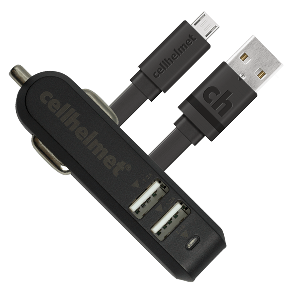 cellhelmet Three Port Car Charger 4.8A with Micro USB Cable 3ft Black