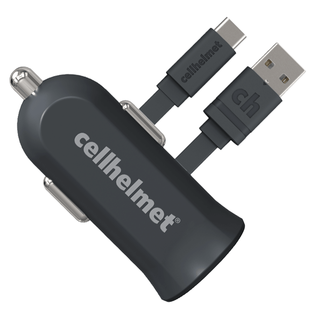 cellhelmet Fast Quick Charge 3.0 Car Charger with Type A to Type C Cable 3ft Gray