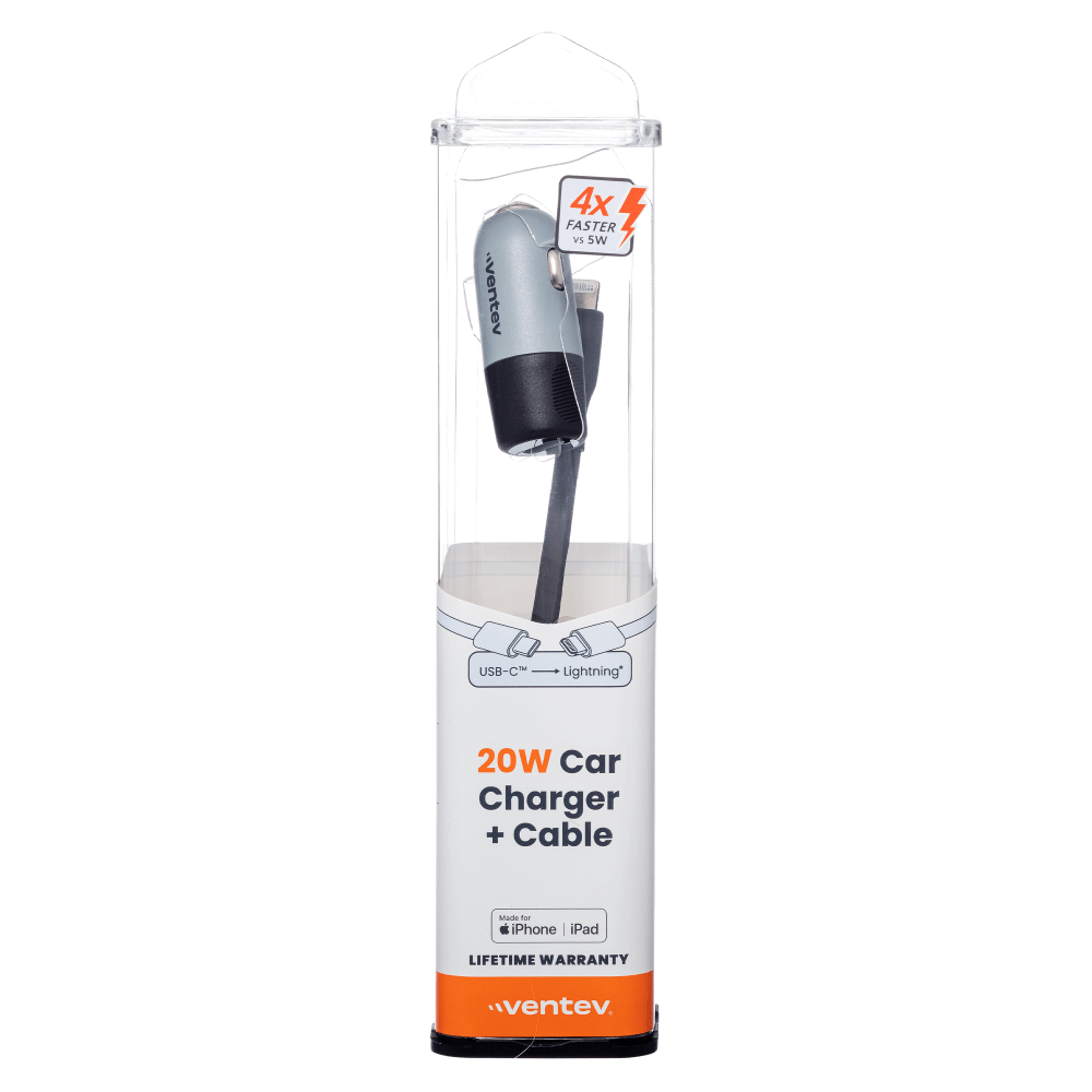 Ventev 20W USB C PD Car Charger and C to Apple Lightning Cable