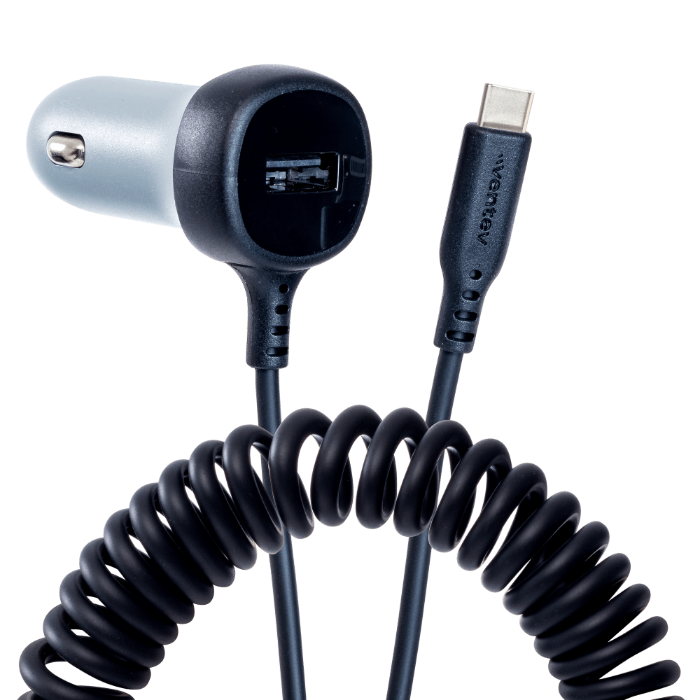 Ventev 12W USB A Car Charger w/ attached 15W USB C Cord