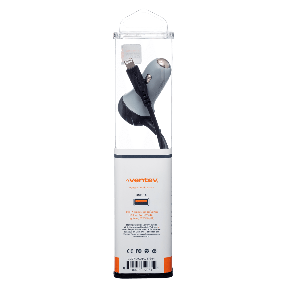 Ventev 12W USB A Car Charger w/ attached 15W LTG Cord