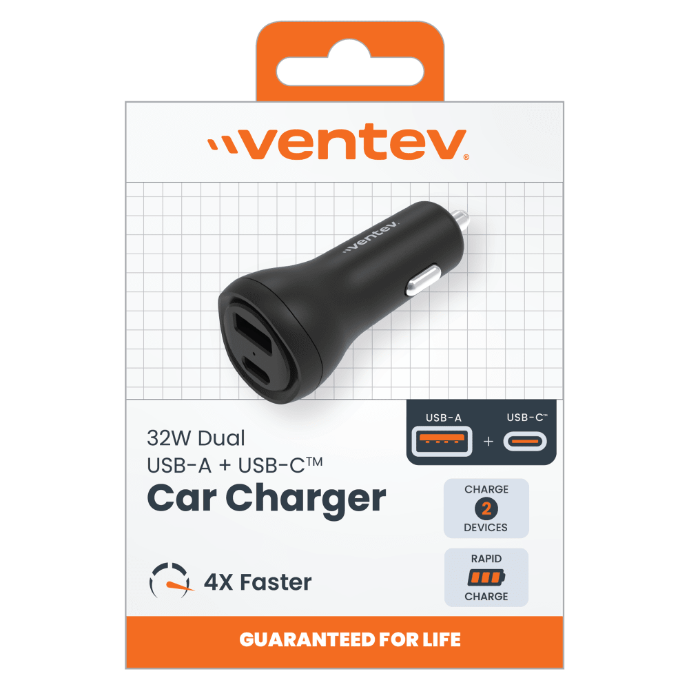 Ventev ULTRAFAST 32W Dual USB C and USB A Port Car Charger