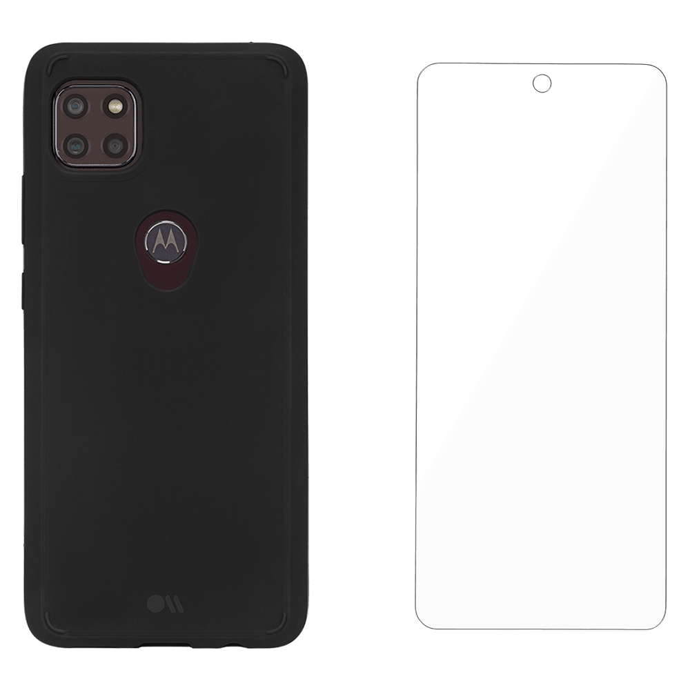 Case-Mate Protection Pack Tough Case and Glass Screen Protector for Motorola One 5G Ace Black