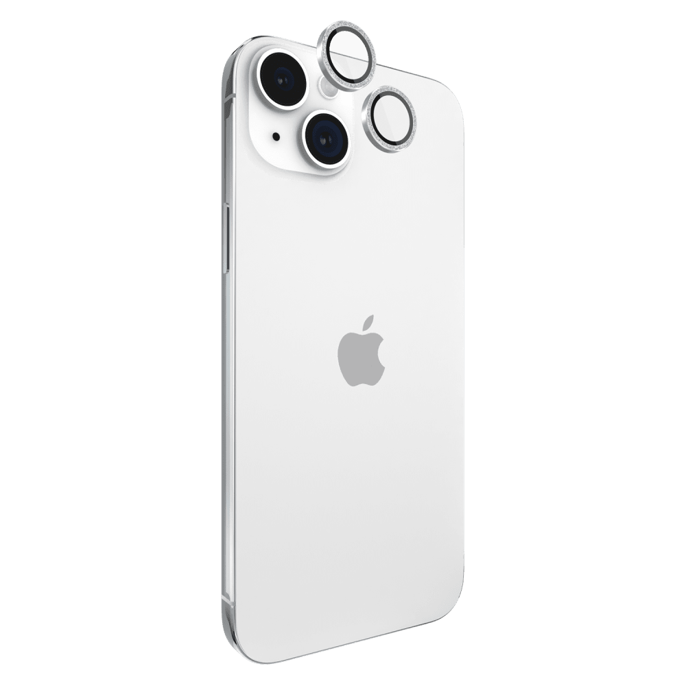 Case-Mate Aluminum Ring Camera Lens Glass Protector for Apple iPhone 14 / 14 Plus Silver Sparkle Twinkle