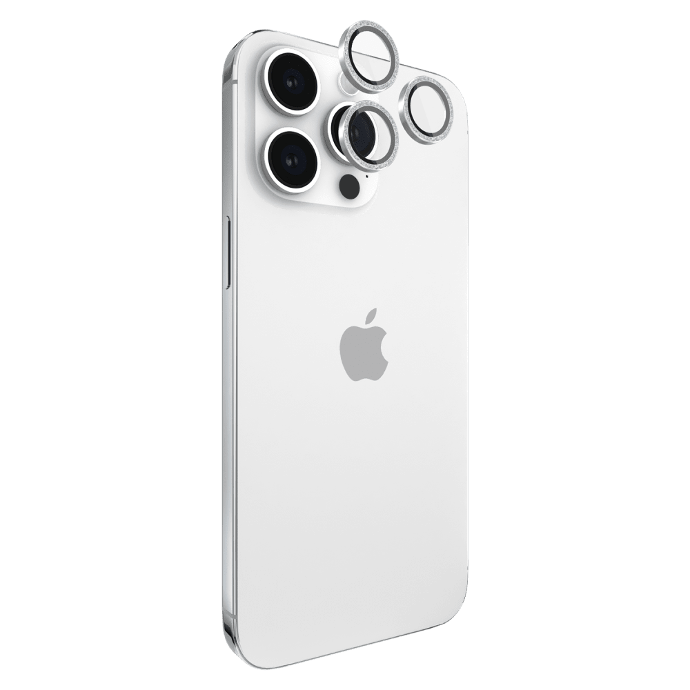 Case-Mate Aluminum Ring Camera Lens Glass Protector for Apple iPhone 14 Pro Max / 14 Pro Silver Sparkle Twinkle