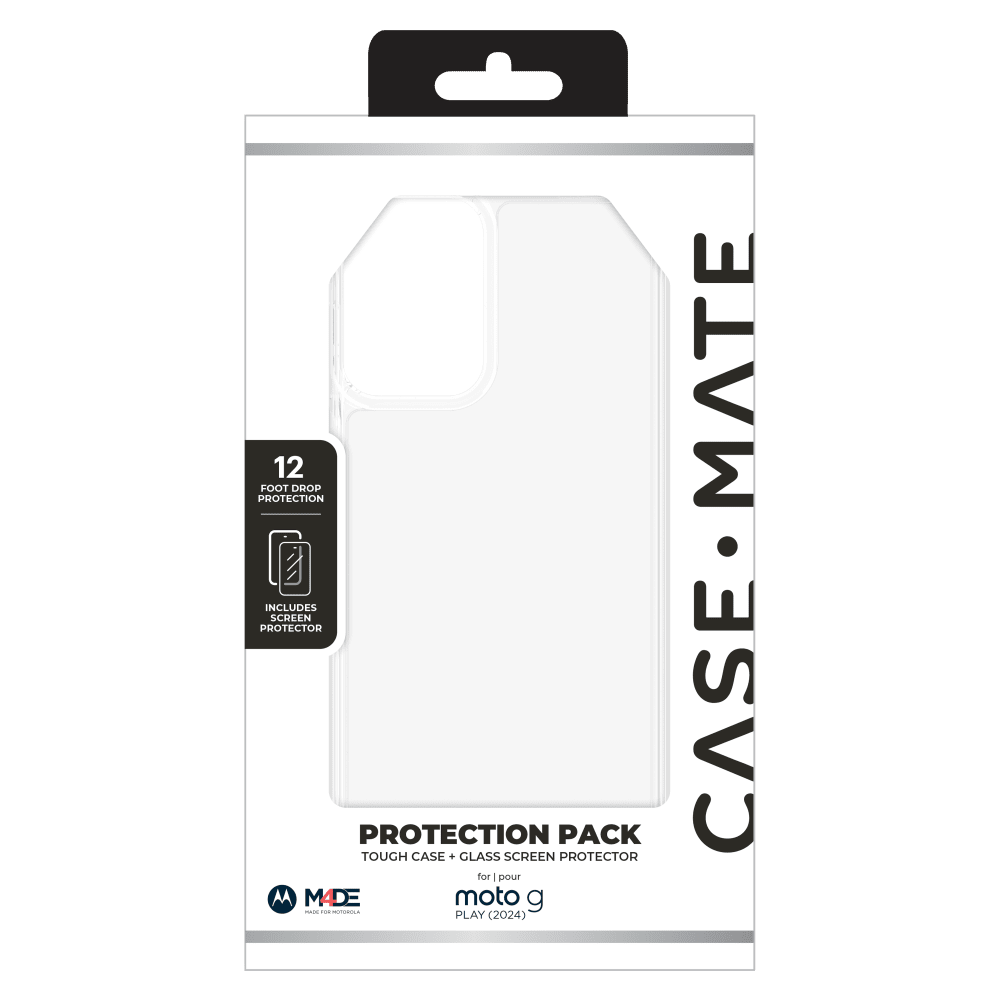 Case-Mate Protection Pack Tough Case and Glass Screen Protector for Motorola Moto G Play (2024