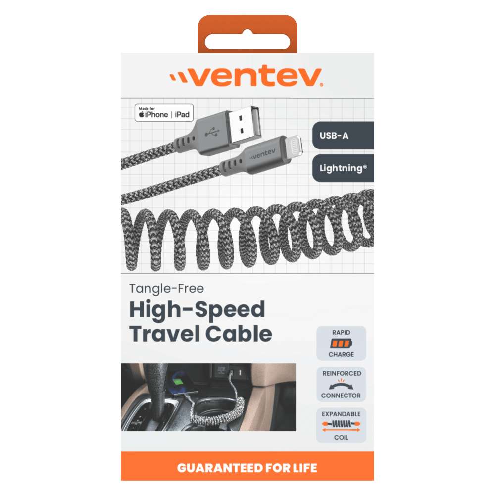 Ventev Chargesync Helix Coiled USB A to Apple Lightning Cable
