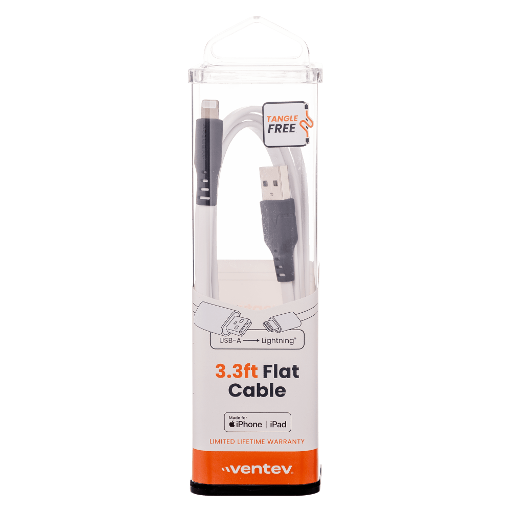 Ventev Chargesync Flat USB A to Apple Lightning Cable 3ft
