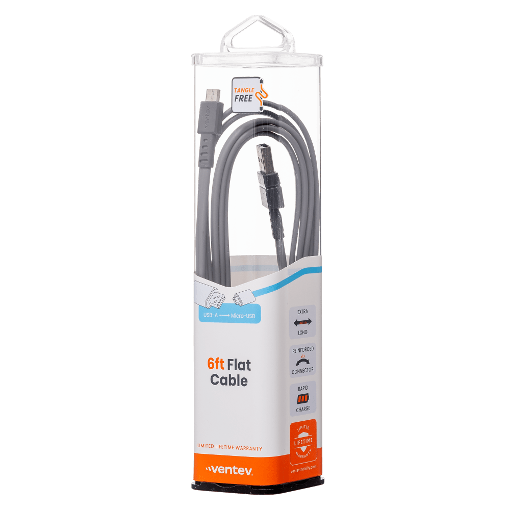 Ventev Chargesync Flat USB A to Micro Cable 6ft