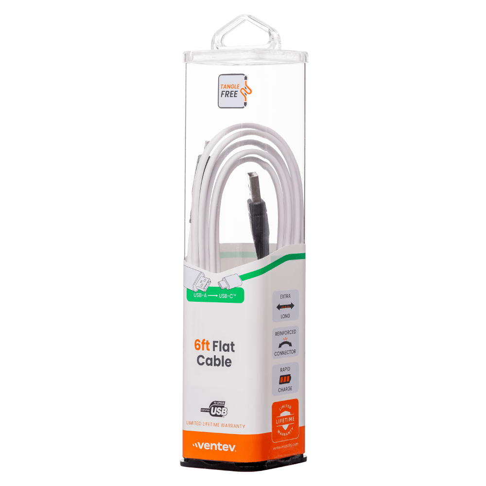 Ventev Chargesync Flat USB A to USB C Cable 6ft White