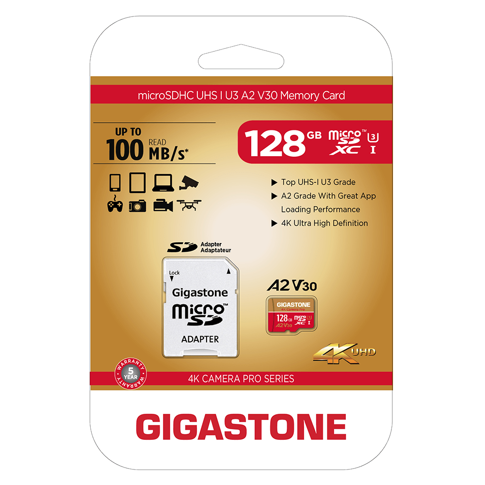Gigastone MicroSD A2 V30 Memory Card 128GB