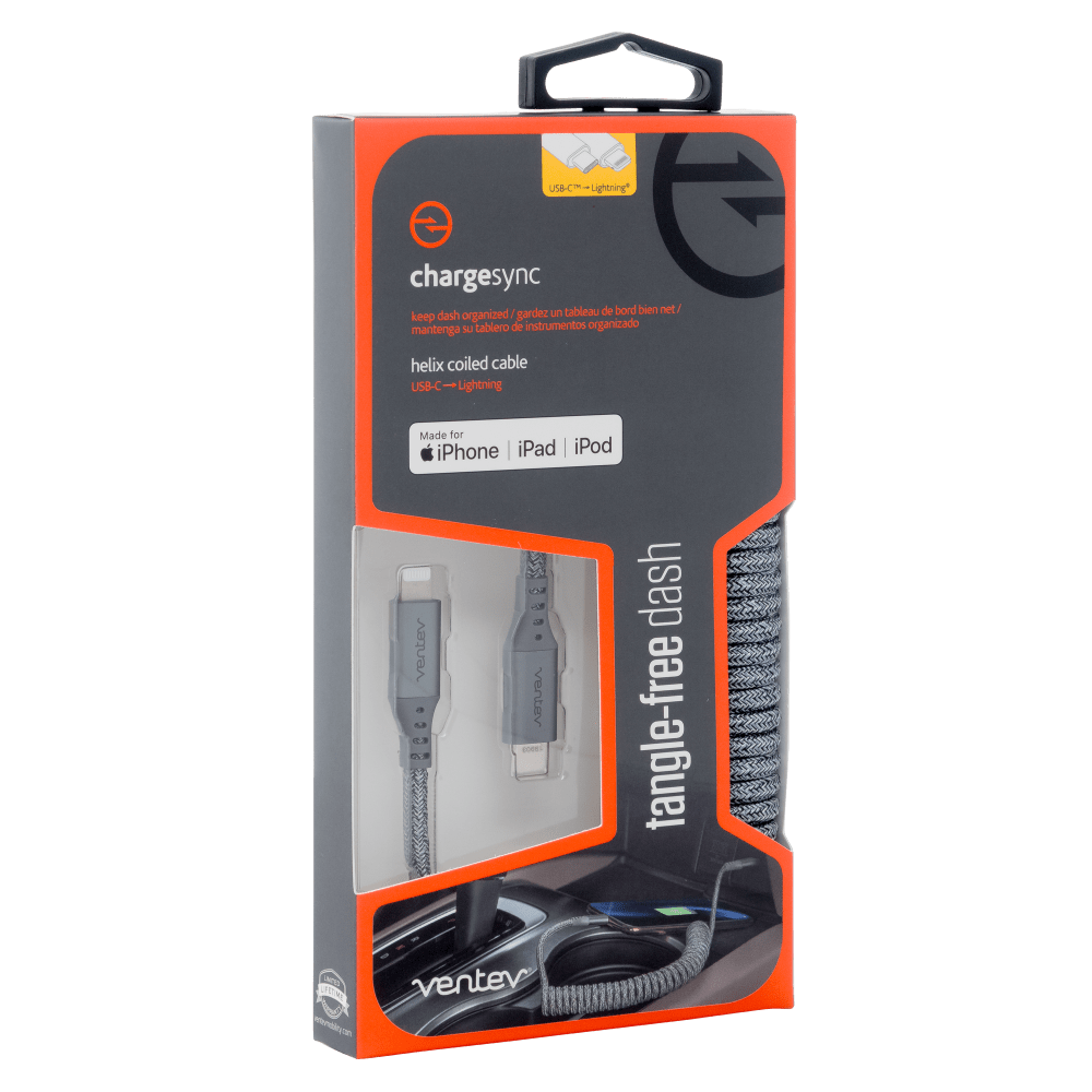 Ventev Chargesync Helix Coiled USB C to Apple Lightning Cable 3ft
