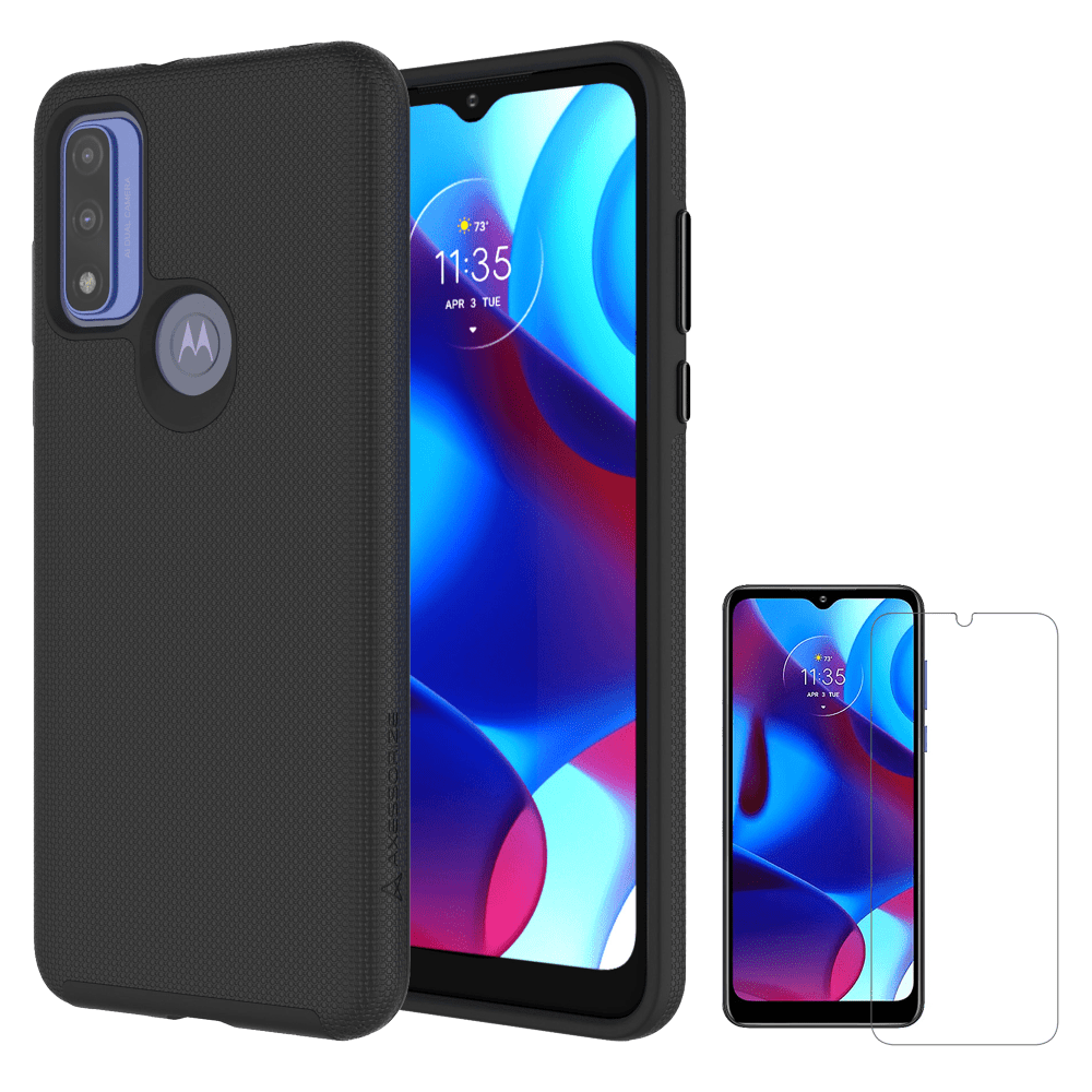 AXS PROTech Case and Glass Screen Protector for Motorola Moto G Pure Black