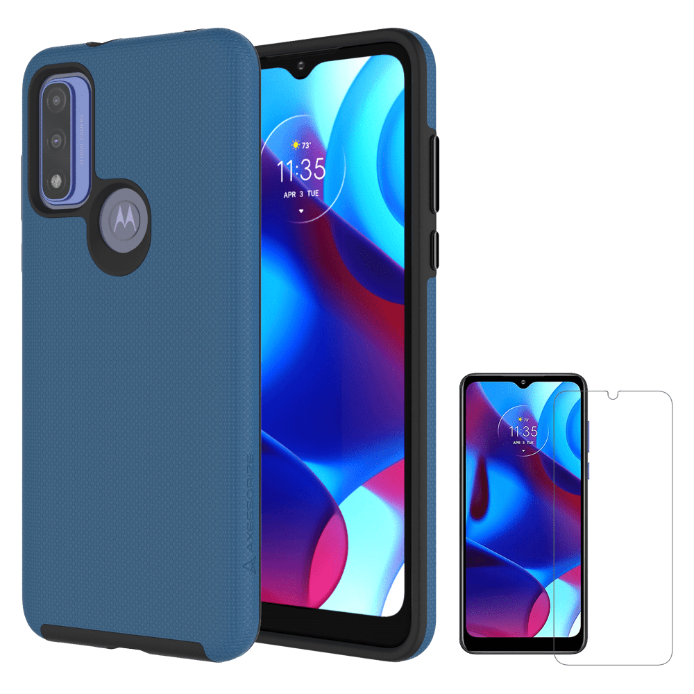 AXS PROTech Case and Glass Screen Protector for Motorola Moto G Pure Blue