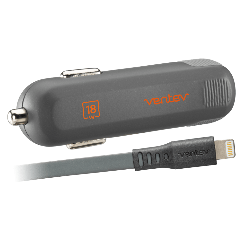 Ventev PD 18W dashport pd1180 USB C Car Charger and USB C to Apple Lightning Cable 3.3ft Gray