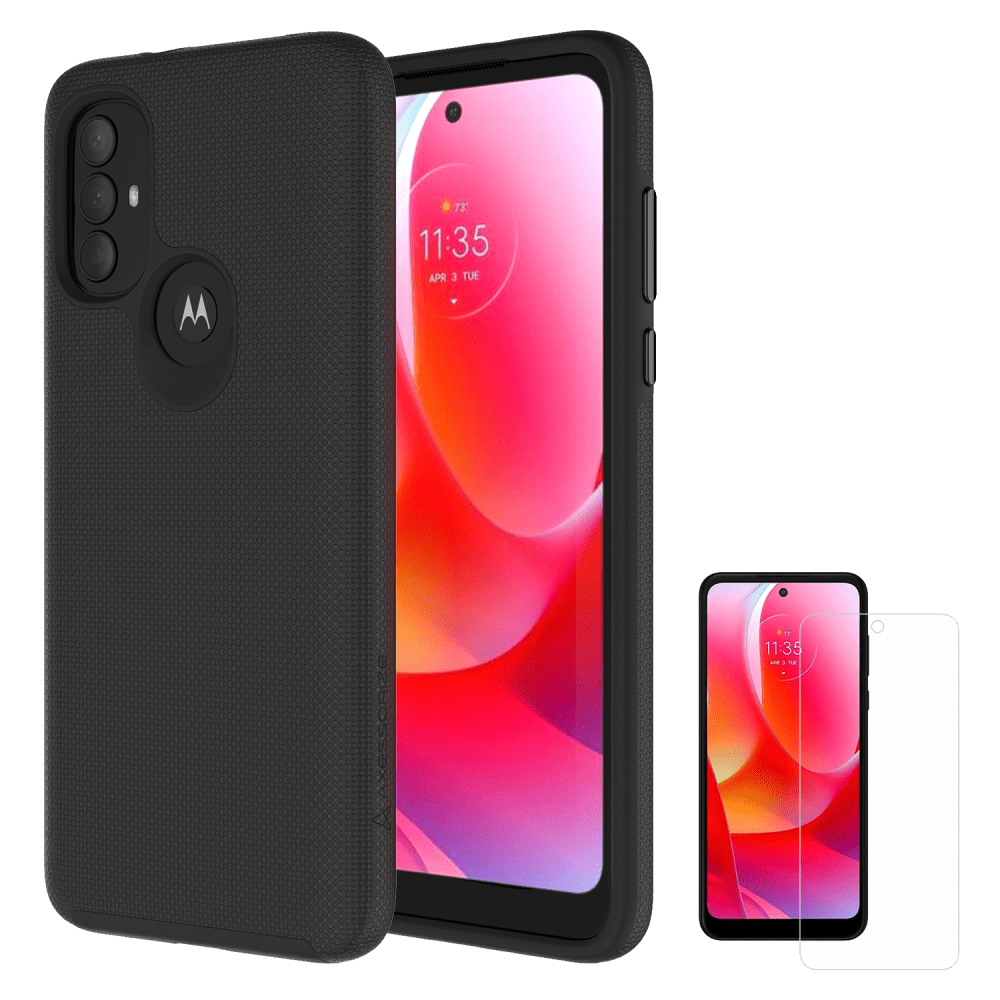 AXS PROTech Case and Glass Screen Protector for Motorola Moto G Power (2022) Black