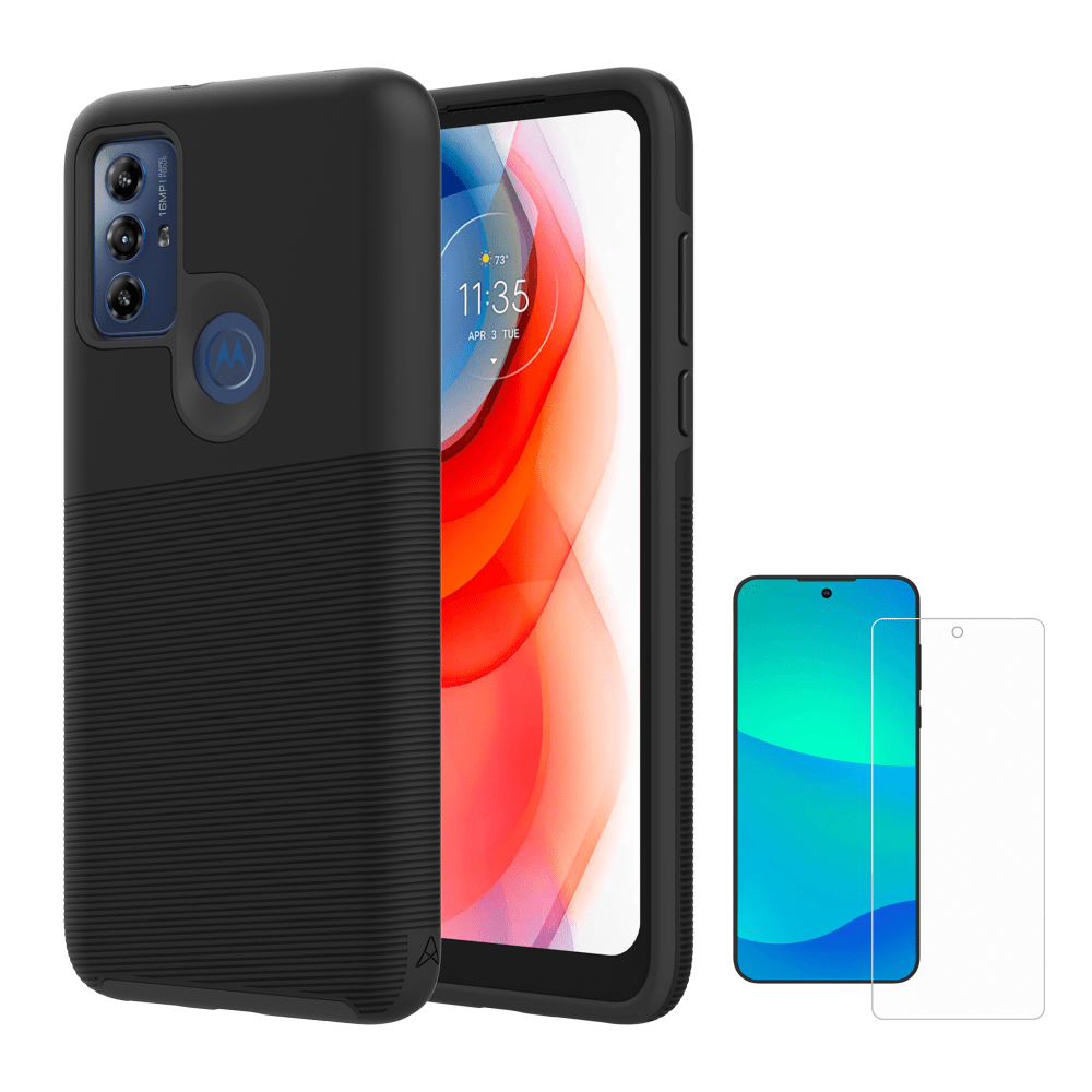 AXS PROTech Case and Glass Screen Protector for Motorola Moto G Play (2023) Black