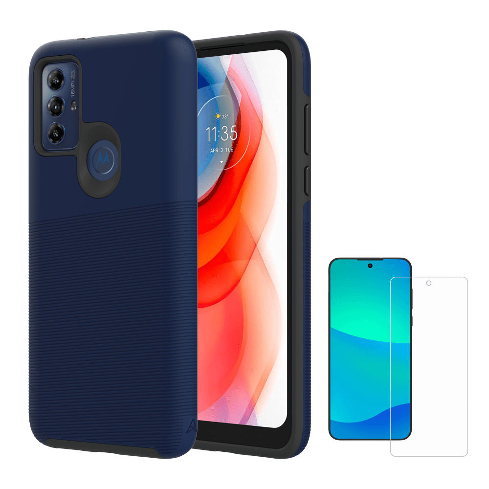 AXS PROTech Case and Glass Screen Protector for Motorola Moto G Play (2023) Blue