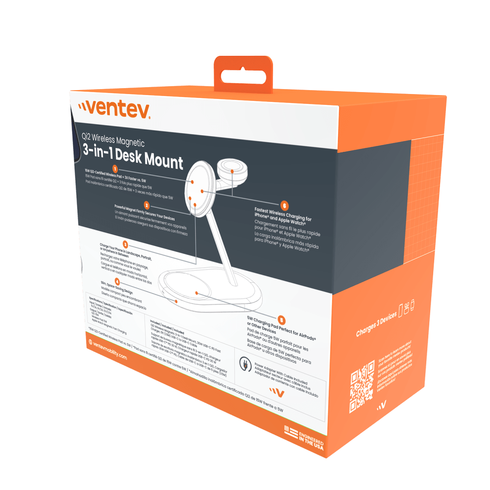 Ventev Qi2 Wireless 3-1 Desk Mount