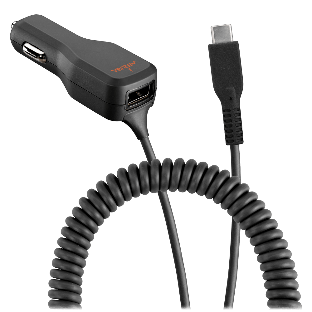 Ventev 20W dashport r2400c Dual Car Charger with USB A and Connected USB C Cable