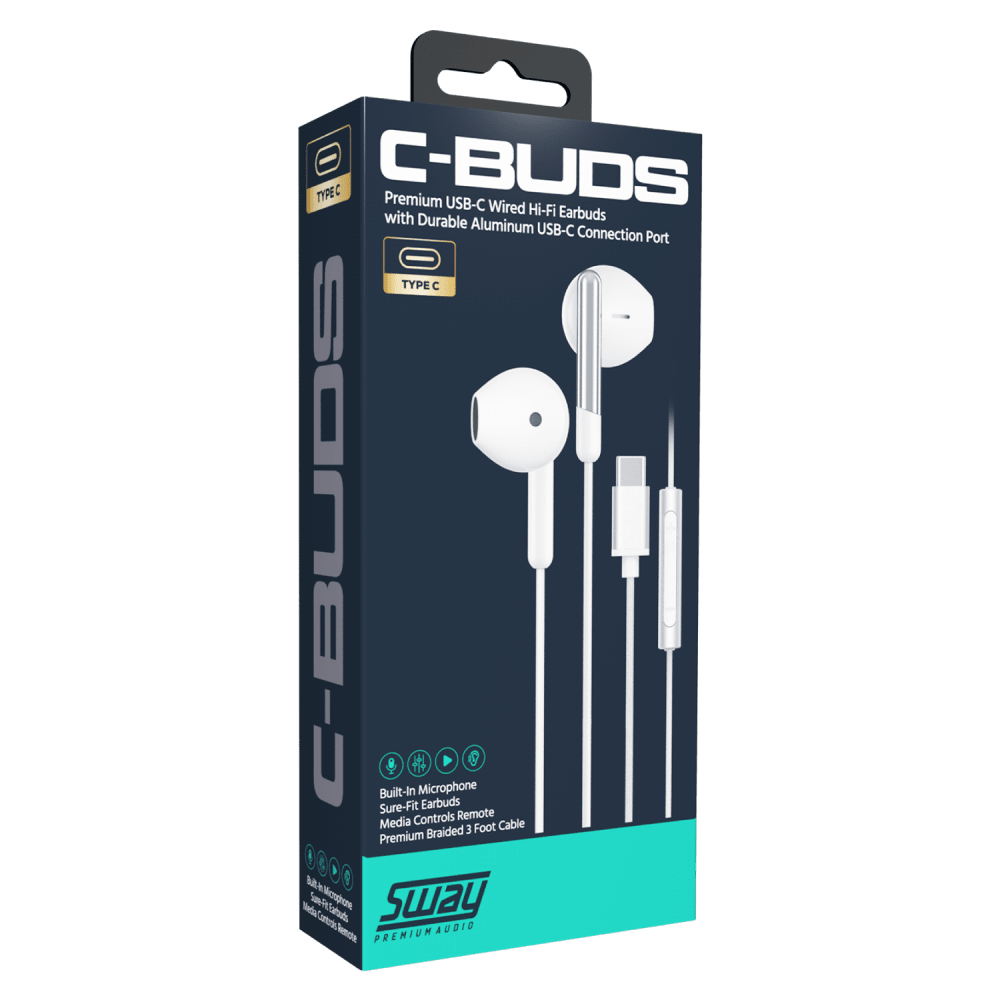 Sway C-Buds Premium USB C Connection Braided Earbuds with Mic and Volume Control