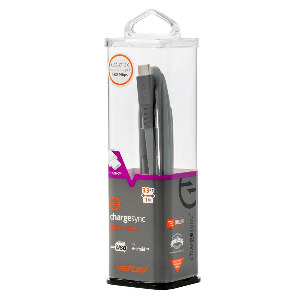 Ventev chargesync USB C to USB C 2.0 Cable 3.3ft Gray