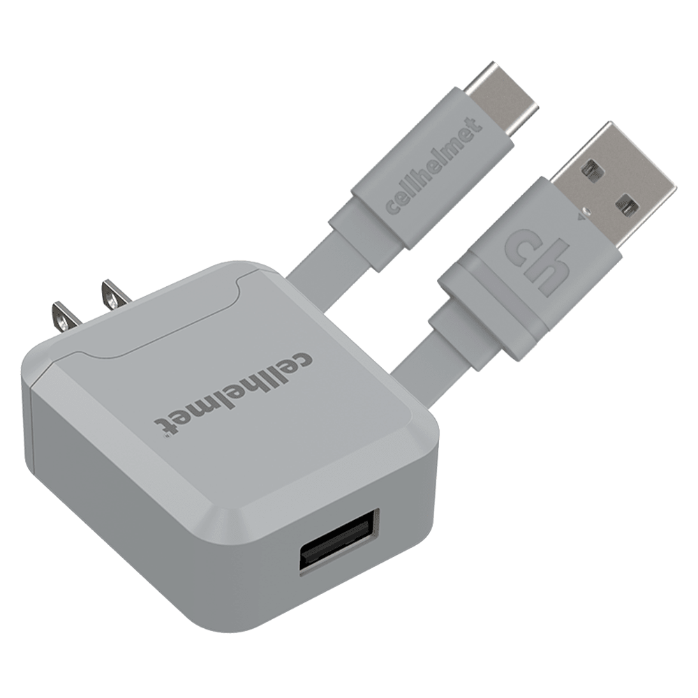 cellhelmet Wall Charger 2.1A with Type A to Type C Cable 3ft Gray