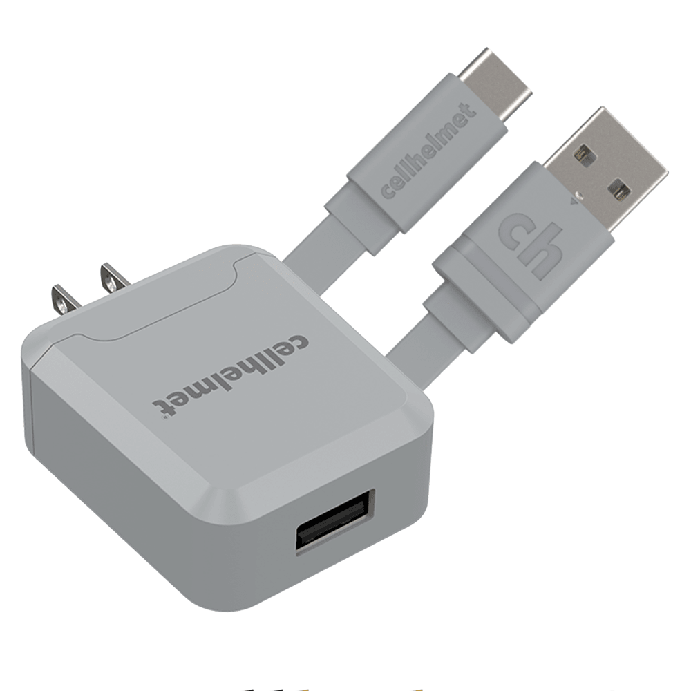 cellhelmet Fast Quick Charge 3.0 Wall Charger with Type A to Type C Cable 3ft Gray
