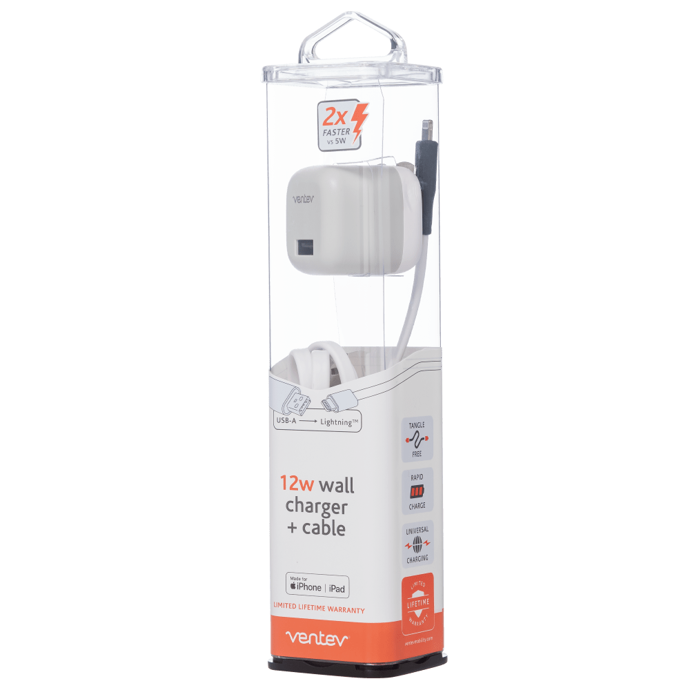 Ventev 12W USB A Wall Charger and USB A to Apple Lightning Cable 3.3ft