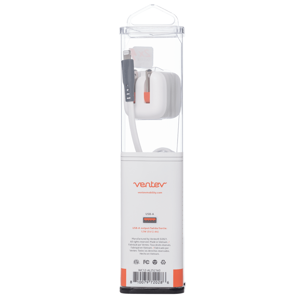 Ventev 12W USB A Wall Charger and USB A to Apple Lightning Cable 3.3ft