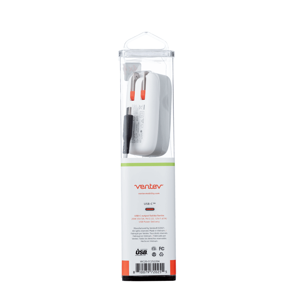 Ventev 20W PD USB C Wall Charger and USB C to USB C Cable 3.3ft