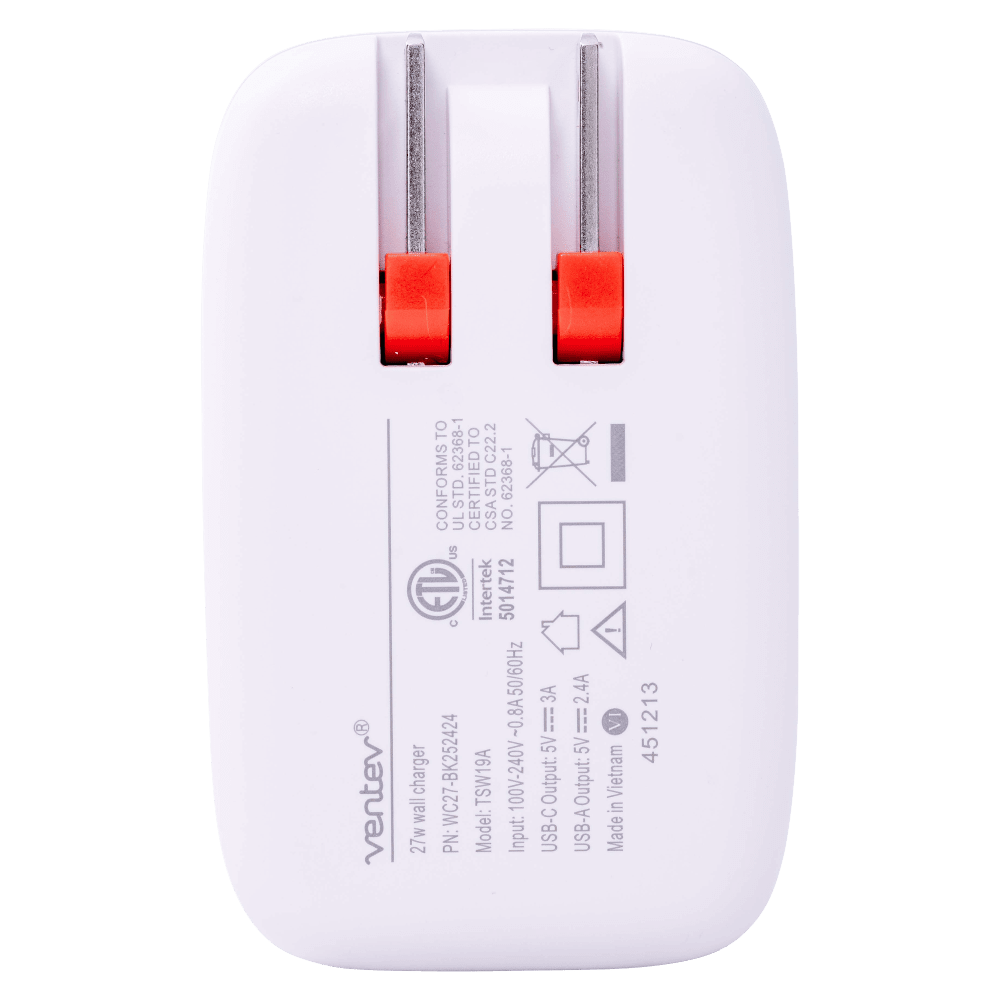 Ventev 27W Dual USB C and USB A Wall Charger