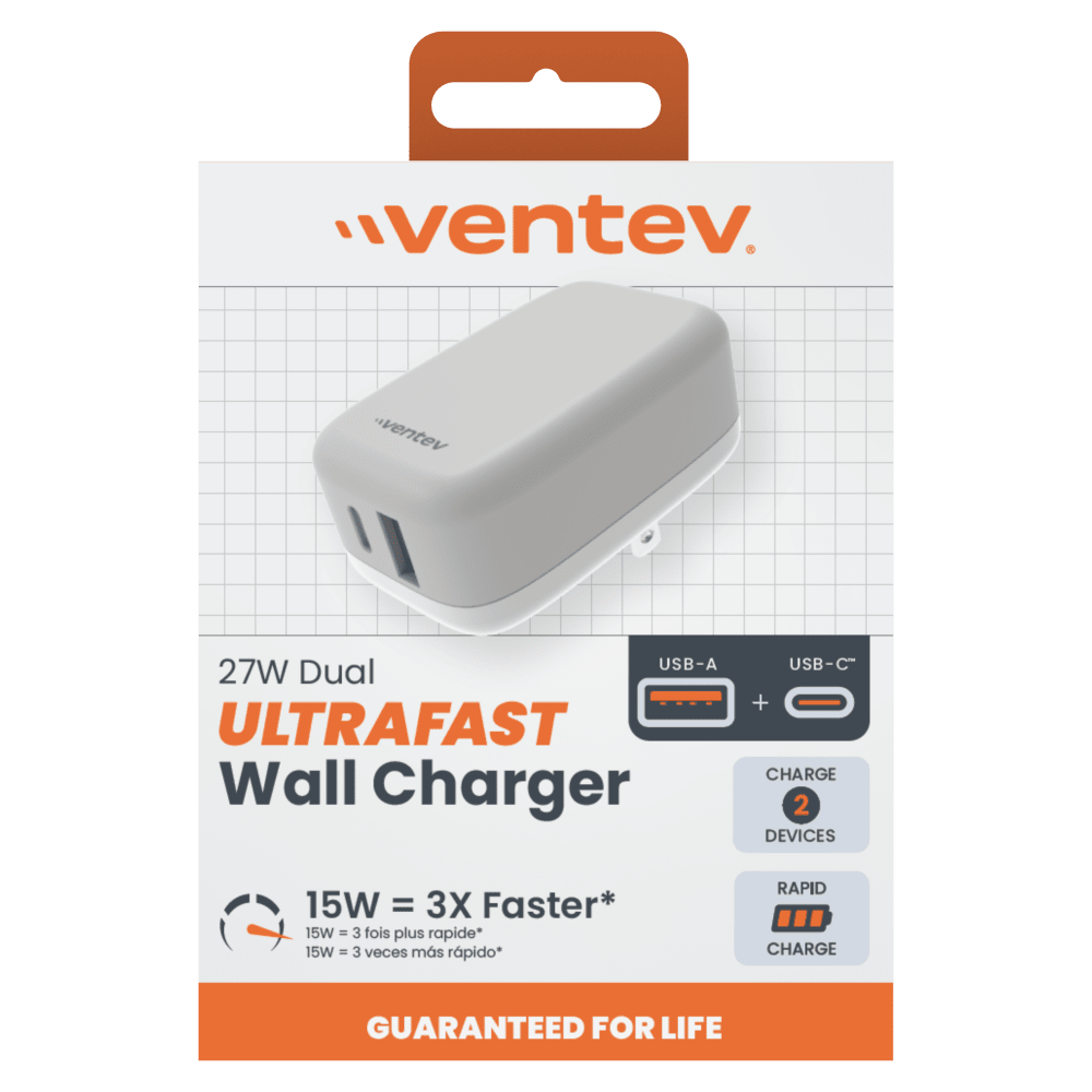 Ventev 27W Dual USB C and USB A Wall Charger