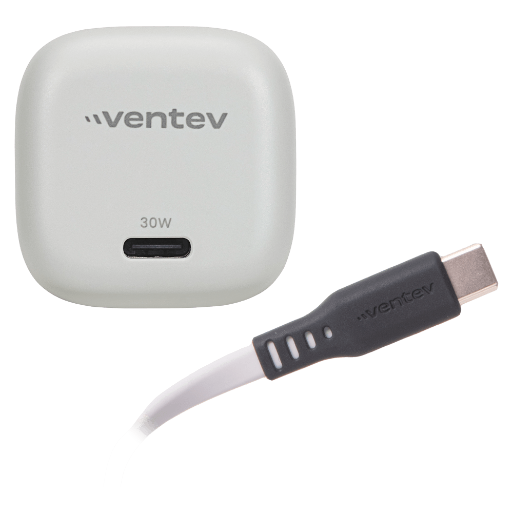 Ventev 30W ULTRAFAST USB C Universal GaN Mini Wall Charger and USB C to USB C Cable