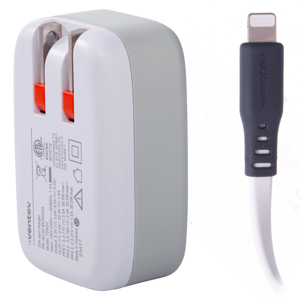 Ventev 30W Wall Charger and USB C to Apple Lightning Cable