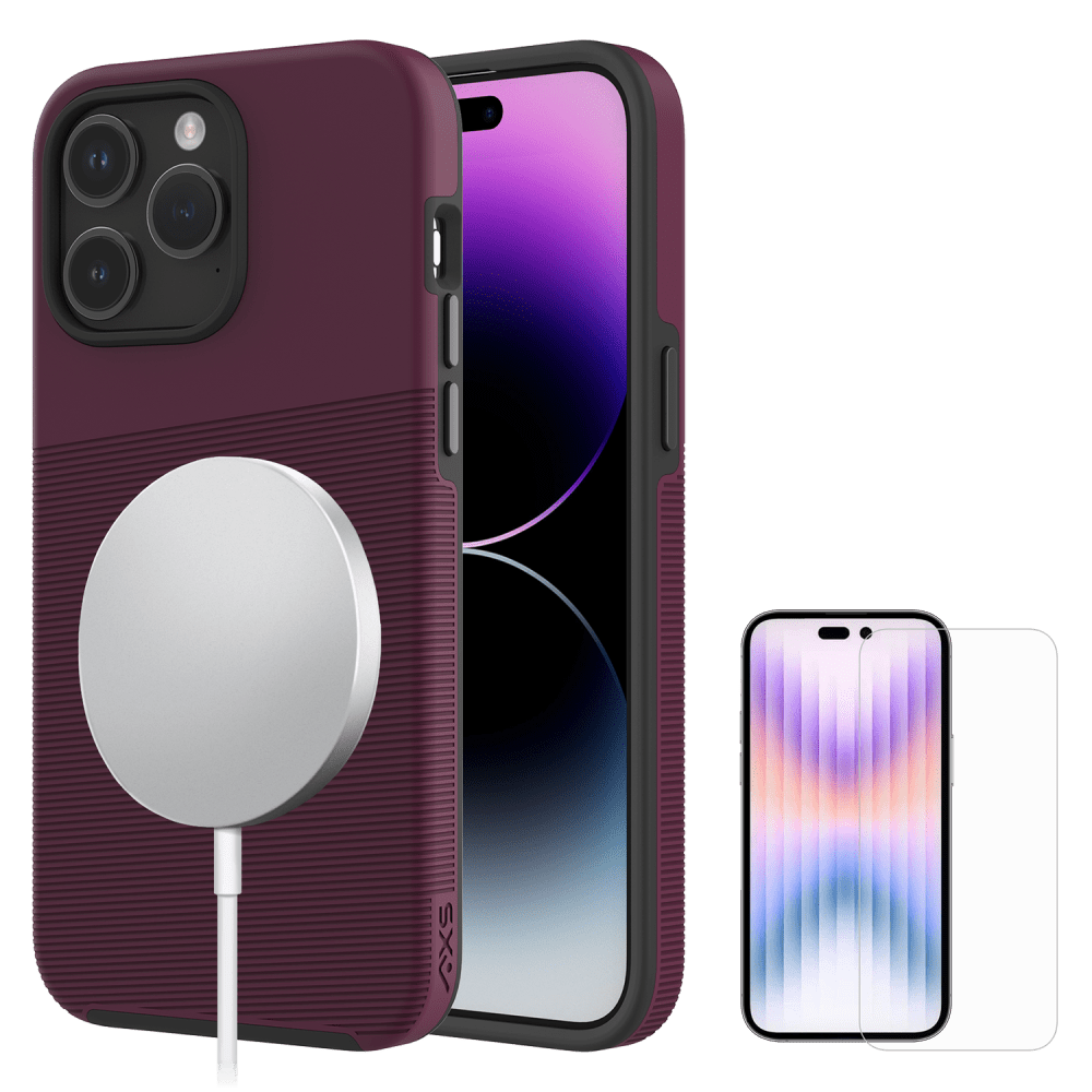 AXS PROTech Plus MagSafe Case and ARMORGlass for Apple iPhone 15 Pro Sangria