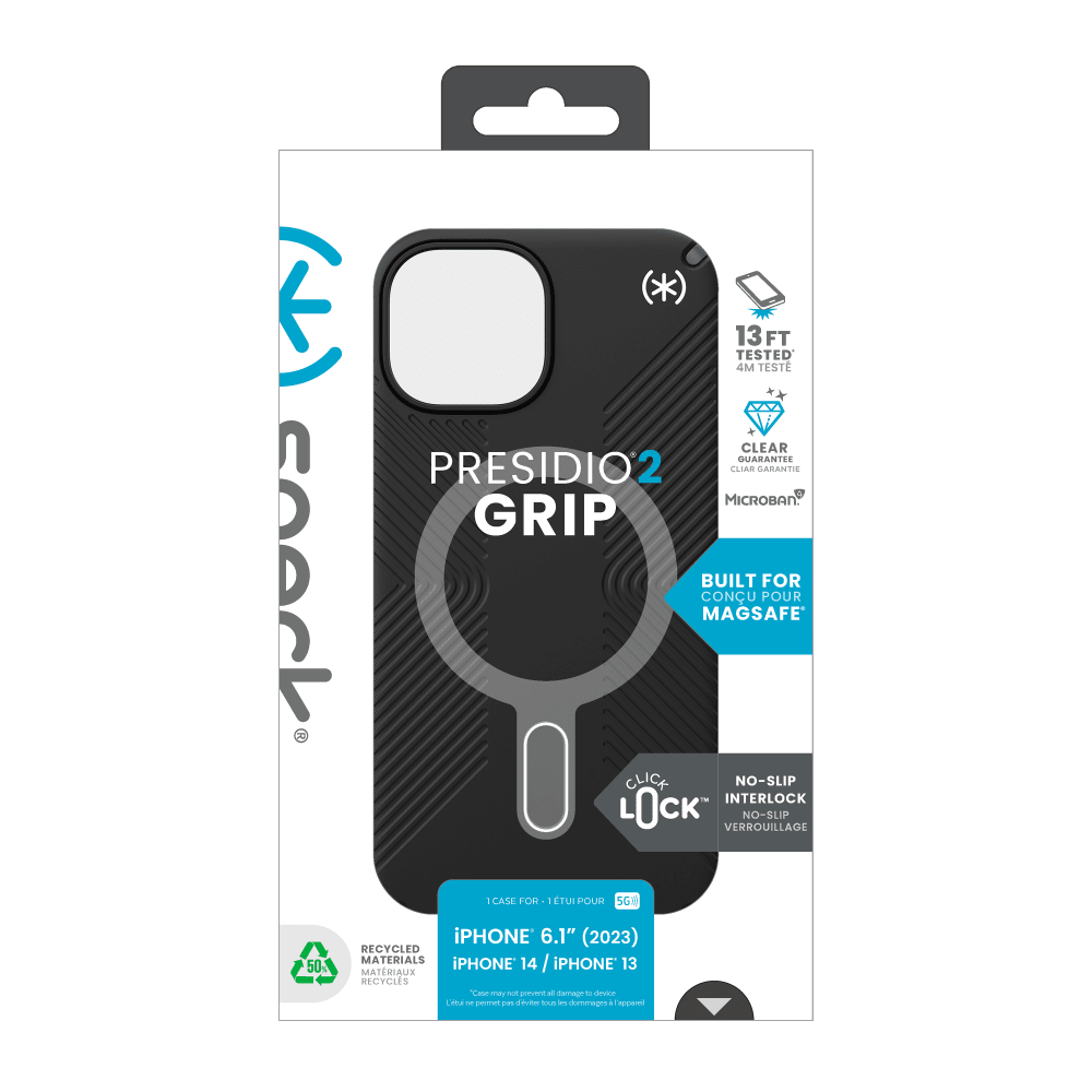 Speck Presidio2 Grip MagSafe Case for Apple iPhone 15 / iPhone 14 / iPhone 13 Black