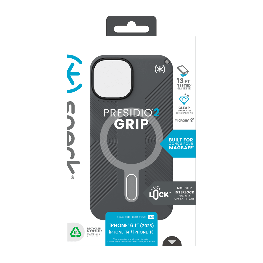 Speck Presidio2 Grip MagSafe Case for Apple iPhone 15 / iPhone 14 / iPhone 13 Charcoal Grey