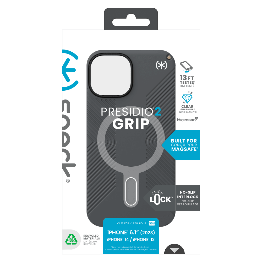 Speck Presidio2 Grip MagSafe Case for Apple iPhone 15 / iPhone 14 / iPhone 13 Charcoal Grey