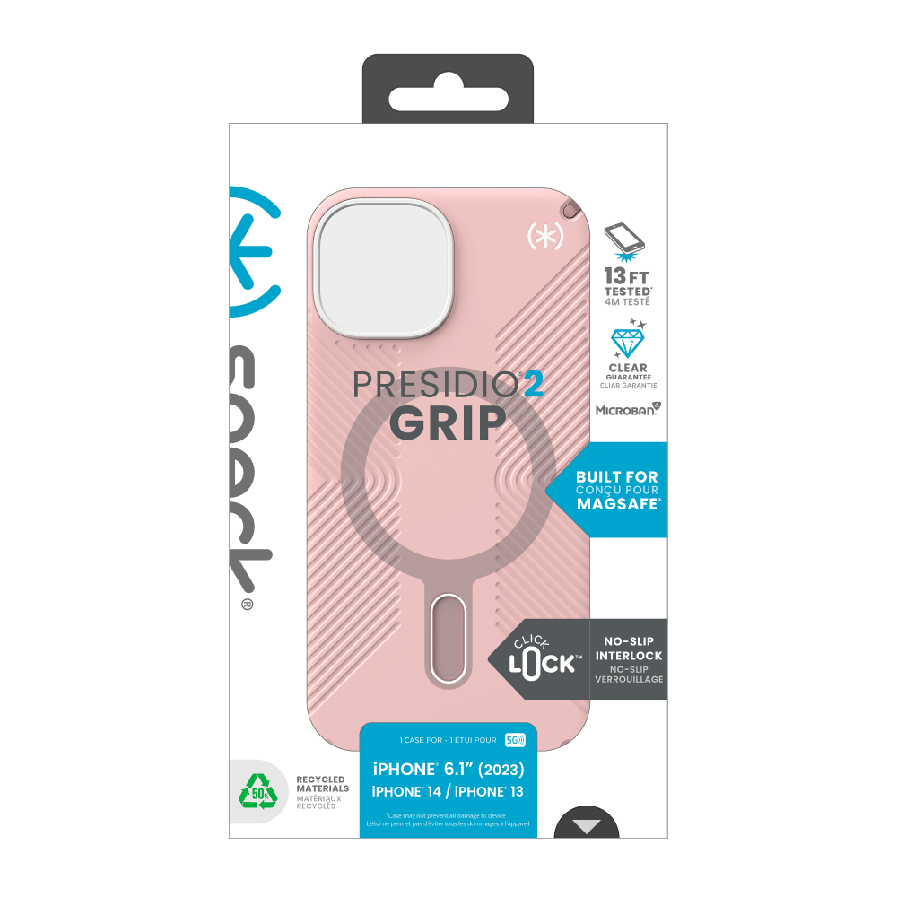 Speck Presidio2 Grip MagSafe Case for Apple iPhone 15 / iPhone 14 / iPhone 13 Dahlia Pink