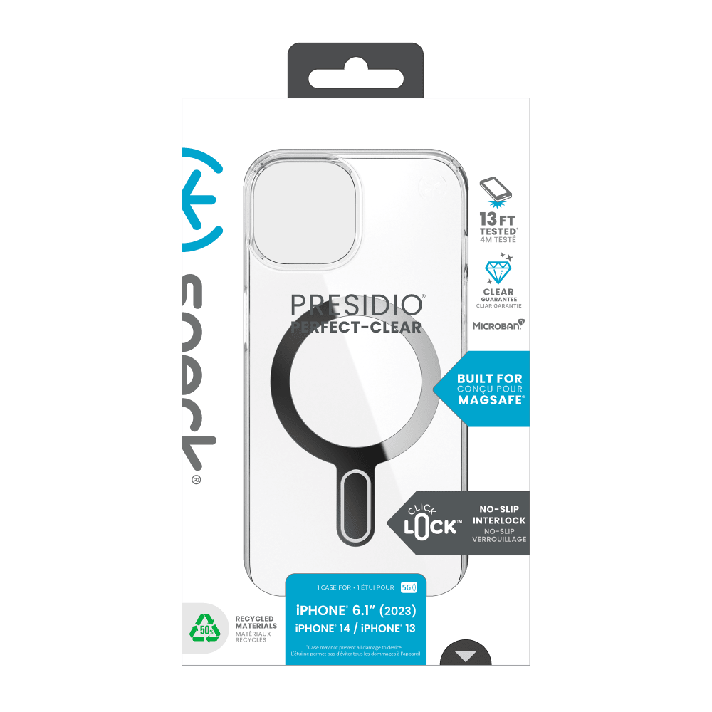 Speck Presidio Perfect Clear MagSafe Case for Apple iPhone 15 / iPhone 14 / iPhone 13 Clear