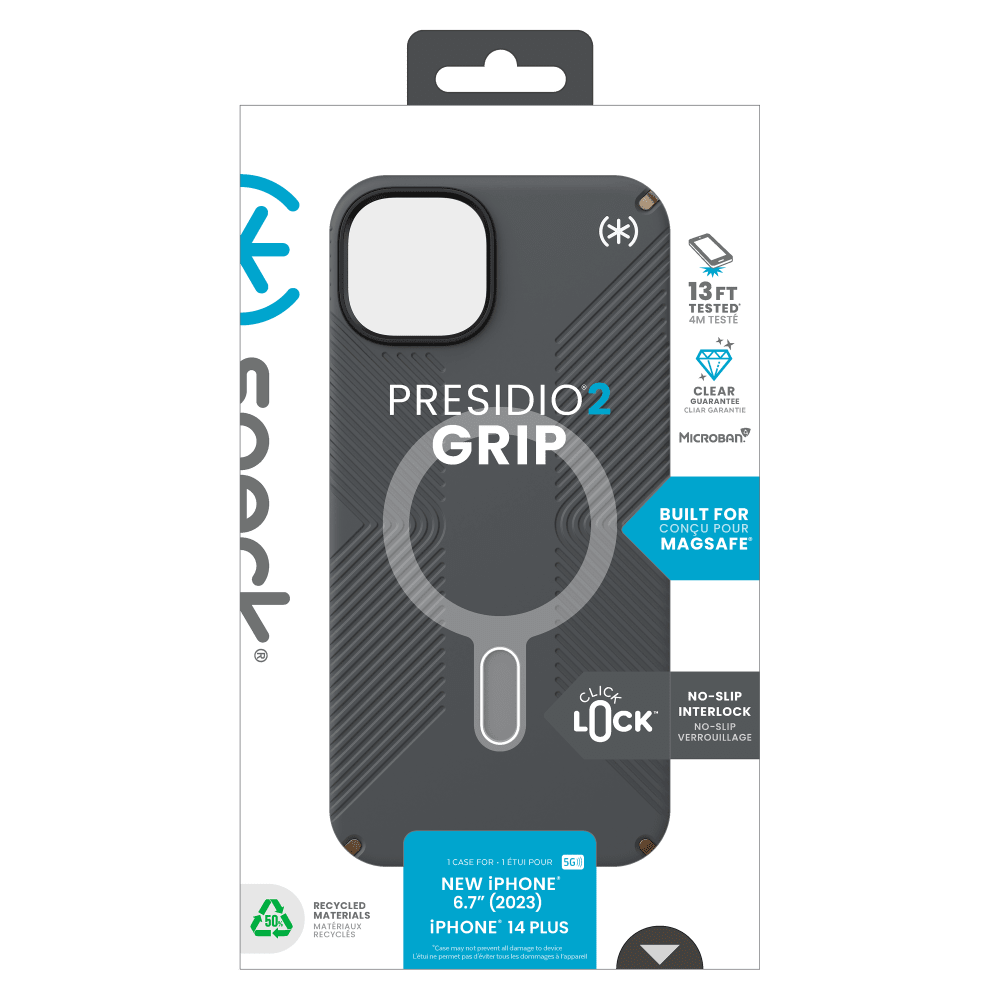 Speck Presidio2 Grip MagSafe Case for Apple iPhone 15 Plus / iPhone 14 Plus Charcoal Grey