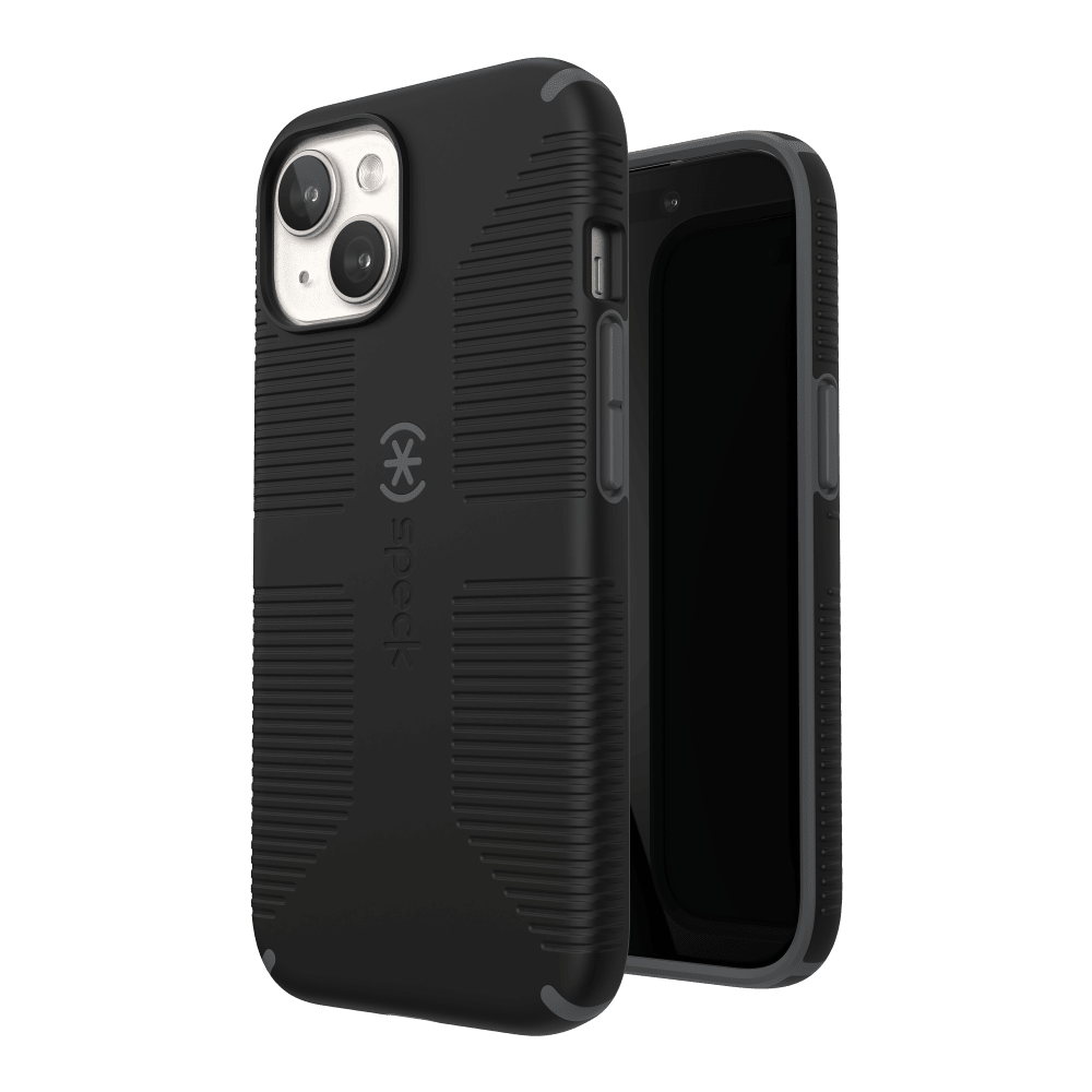 Speck CandyShell Grip MagSafe Case for Apple iPhone 15 / iPhone 14 / iPhone 13 Black and Slate Grey