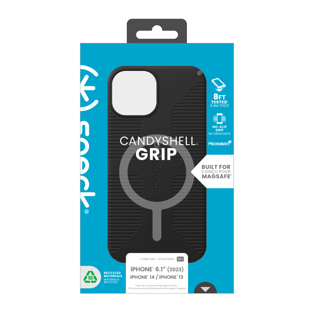 Speck CandyShell Grip MagSafe Case for Apple iPhone 15 / iPhone 14 / iPhone 13 Black and Slate Grey