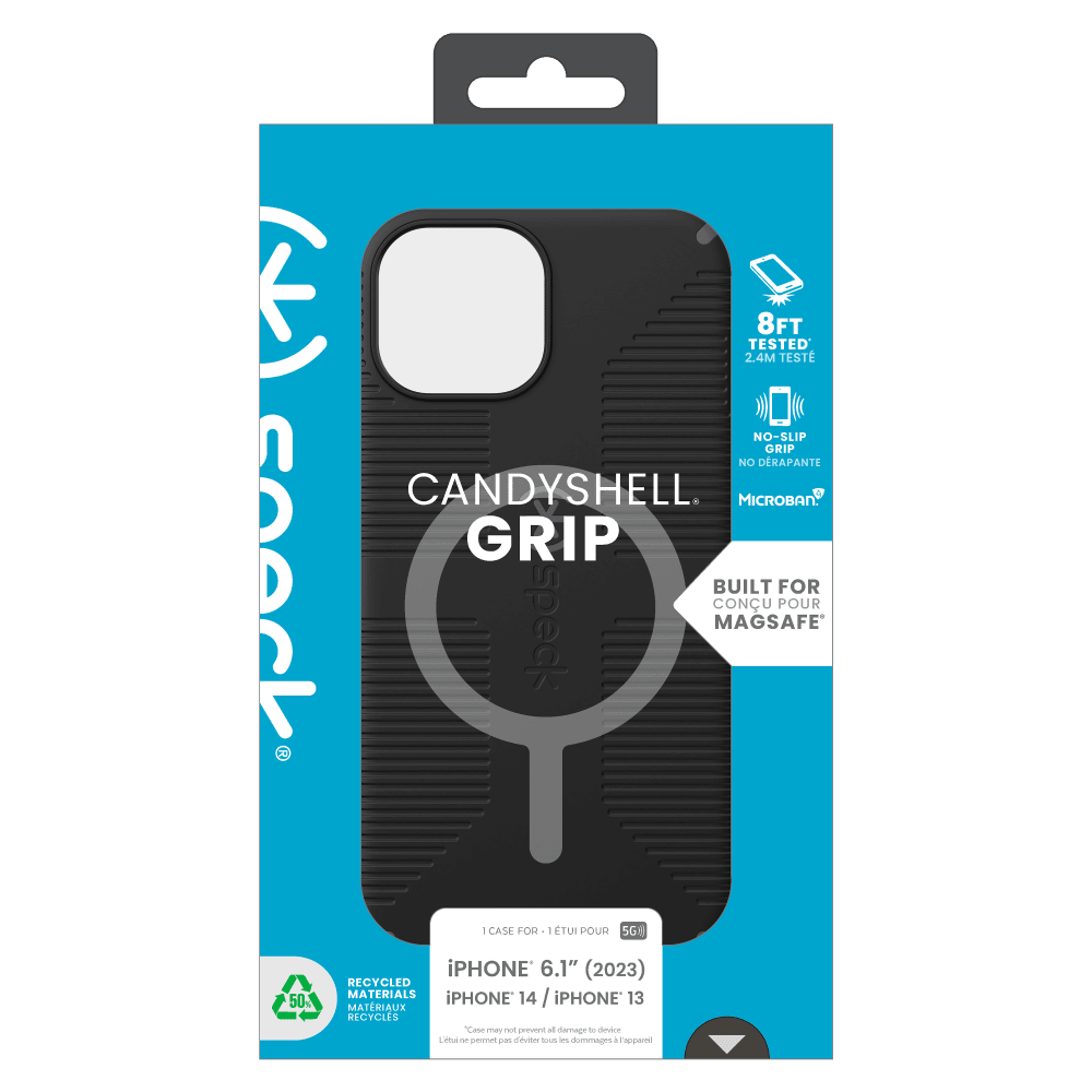Speck CandyShell Grip MagSafe Case for Apple iPhone 15 / iPhone 14 / iPhone 13 Black and Slate Grey